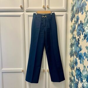 Vintage Navy Straight-Leg Trousers with Gold Accent